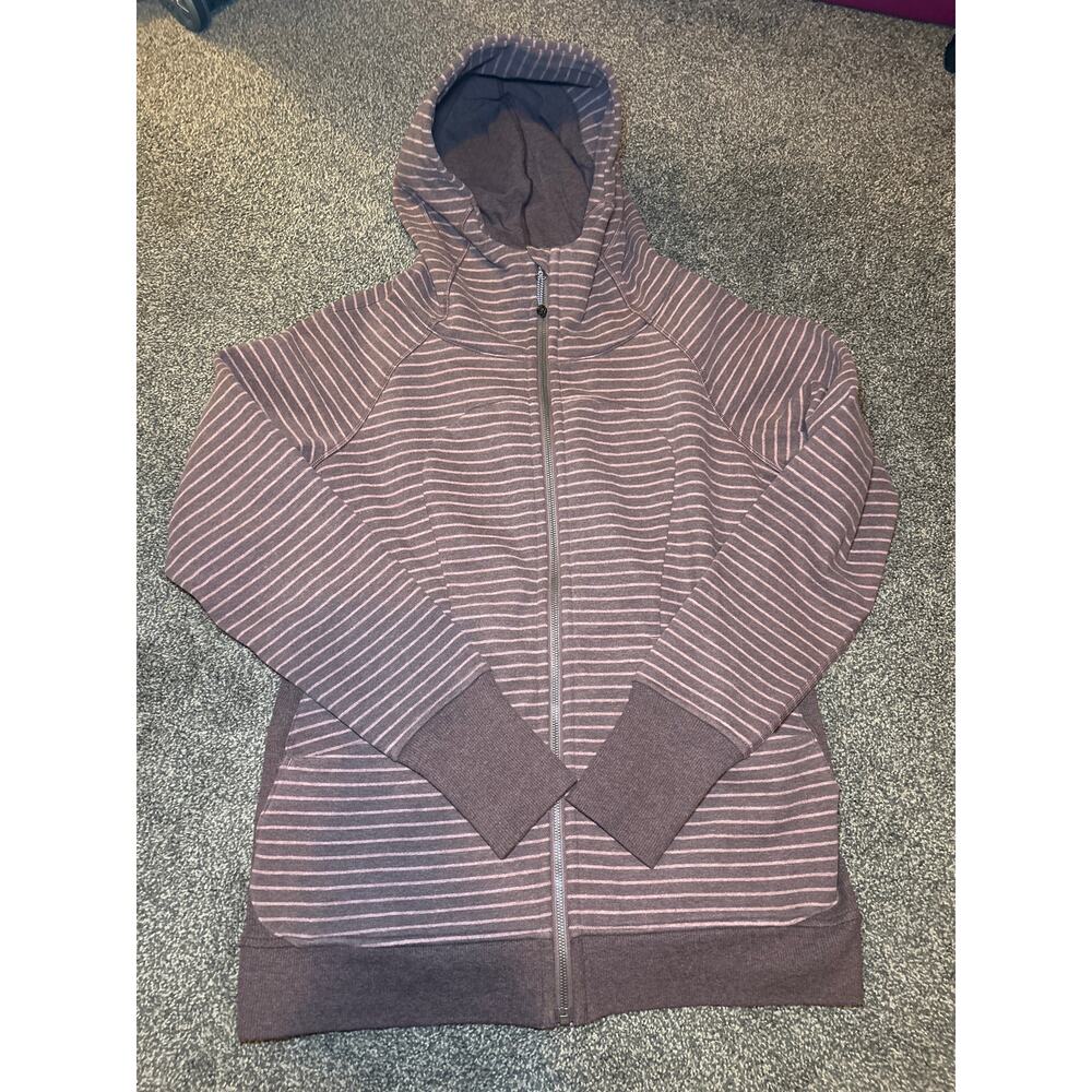 Lululemon Scuba Hoodie Jacket Classic Cotton Stripe Heathered Antique Bark Sz 12